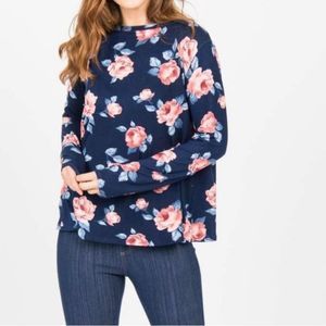 NWT Agnes & Dora Navy Blue and Pink Floral Reversible Crossover Sweater Size XL